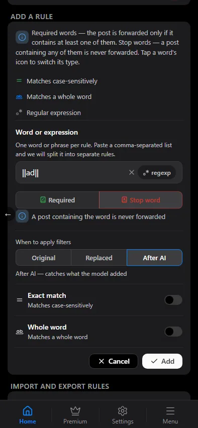 A stop word with the marker at the "After AI" stage
