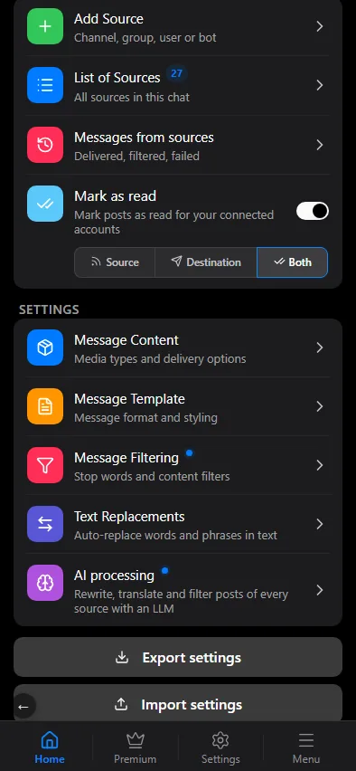 Sources and the processing sections