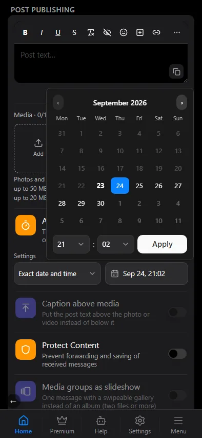 "Exact date and time": a calendar and a clock in the popover
