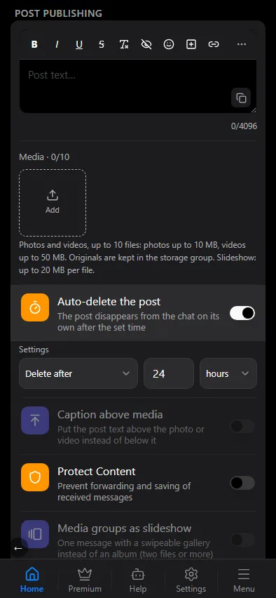 "Delete after": an interval in minutes, hours or days