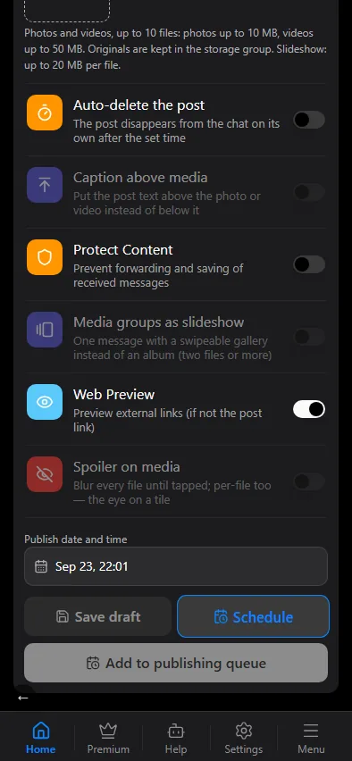 "Schedule": the date field and the renamed button
