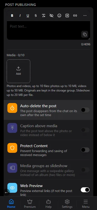 The formatting bar above the text field