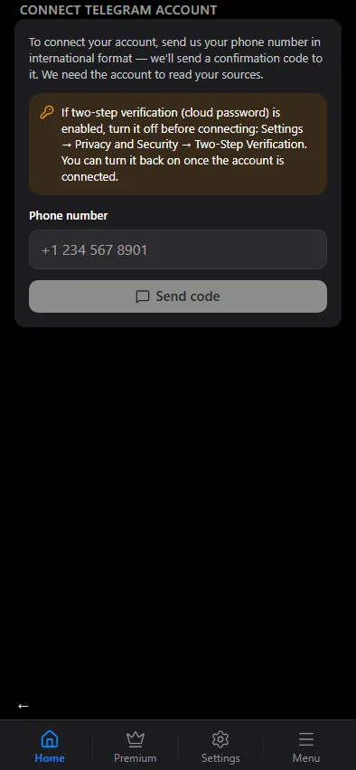 The phone number step