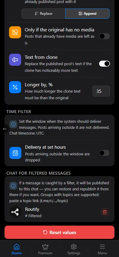 Time filter and the chat for filtered messages
