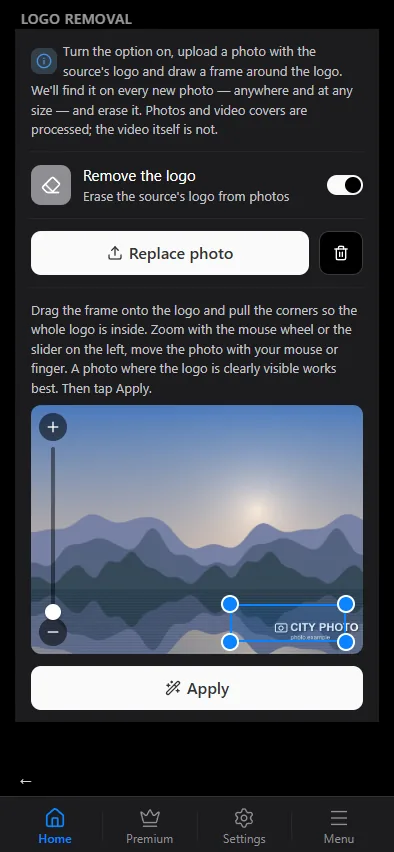 Turn on and upload a photo