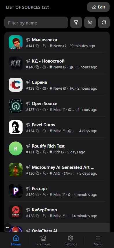 The list of sources of one destination chat.